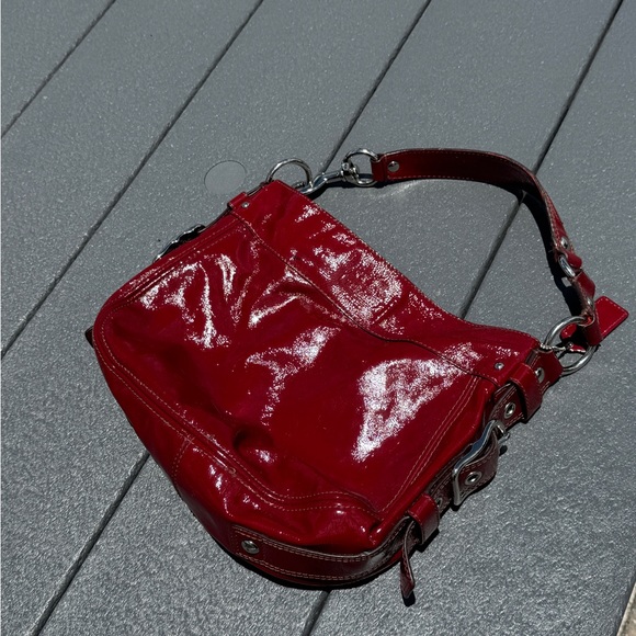 Coach Shiny Red Leather Shoulder Bag - Picture 1 of 2